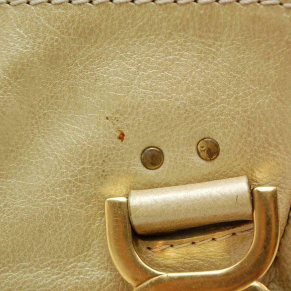 Auth Chloe Marcie Medium Shoulder Bag Leather Peal Gold - Picture 3 of 15